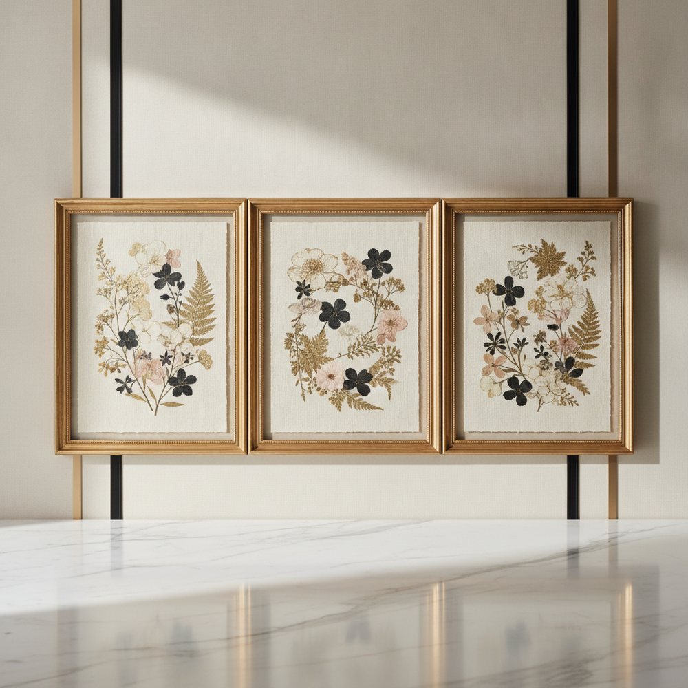Pressed Flower Wall Art Triptych